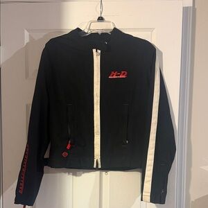 90s Women’s Harley-Davidson Black Jacket with White and Red Accents